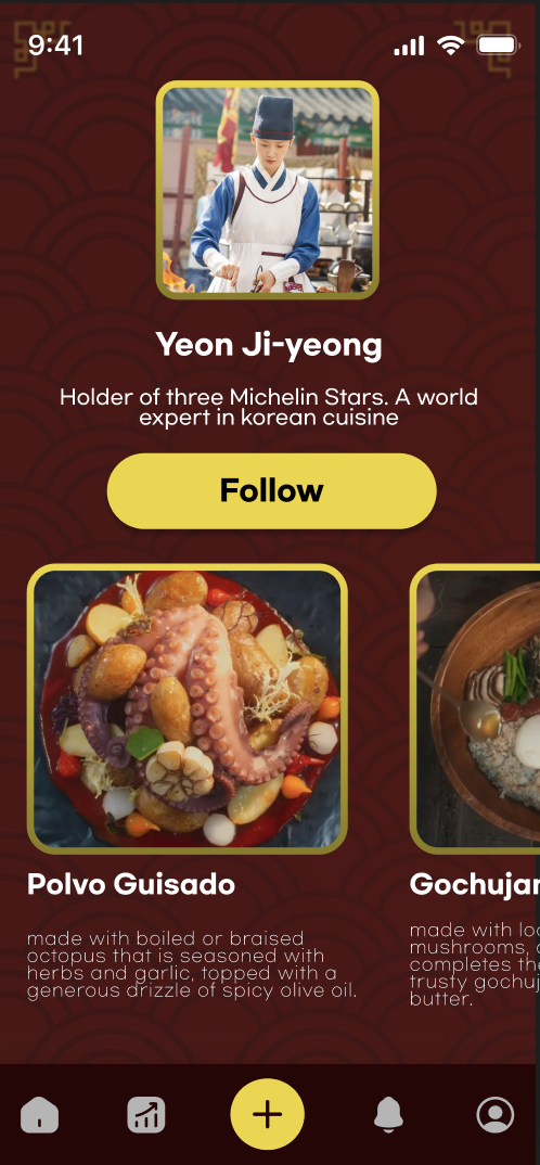 Korean Chef food social platform UI